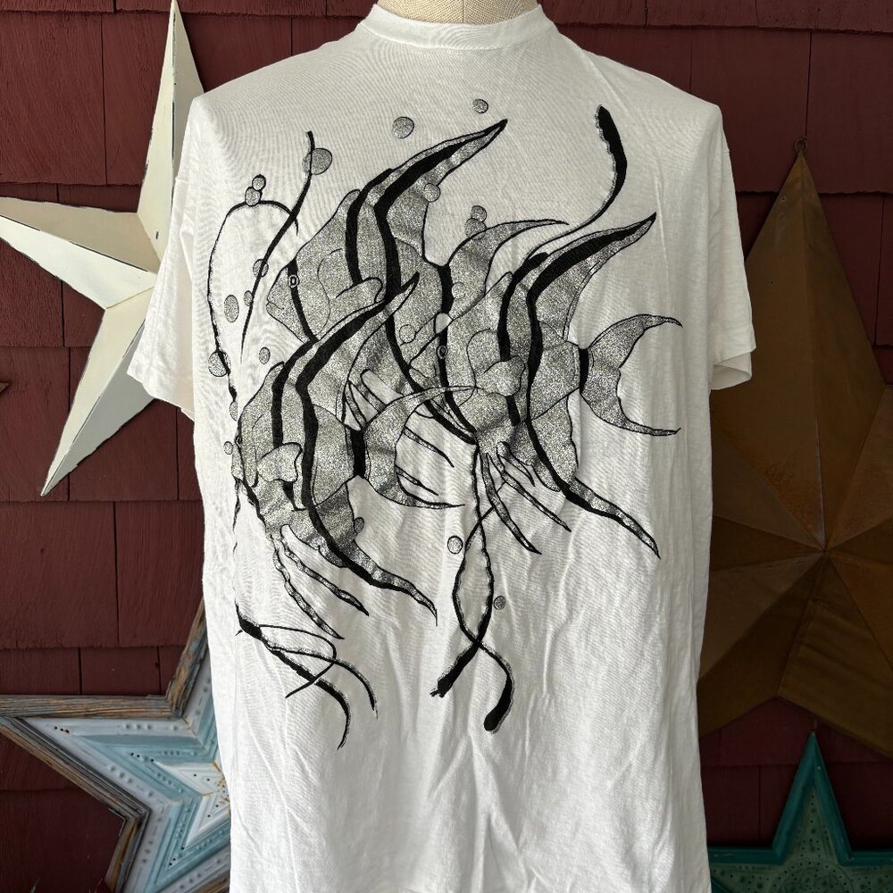 Vintage 90s Diamond Dust Glitter Angel Fish Single Stitch T Shirt Size XXL